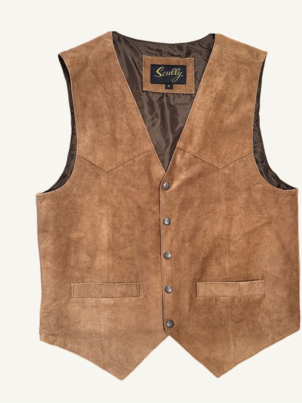 Scully Western Suede Vest Tan Leather Cowboy Ranchwear Snap Front Men's Small